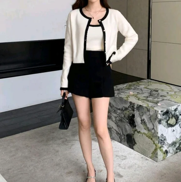 2pcs/Set Women Contrast Color Sleeveless Cardigan - Picture 3 of 4